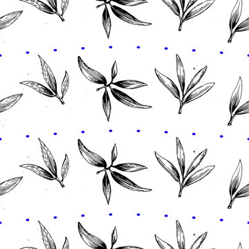 Vector seamless pattern with olive leaves.