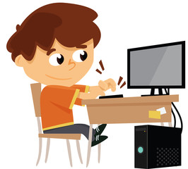 garçon tapant à l’ordinateur