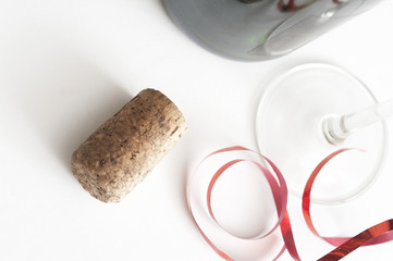 Wine cork lying on white table