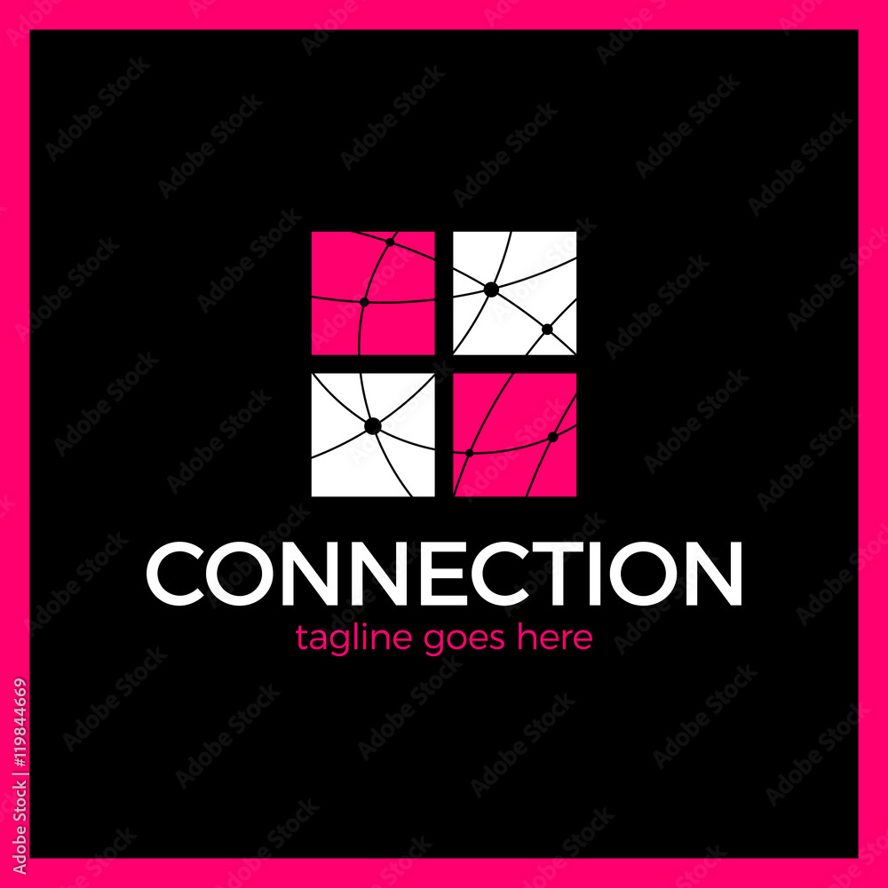 Poster design abstract four square logo element. crushing round rectangle pattern. connection digital line 