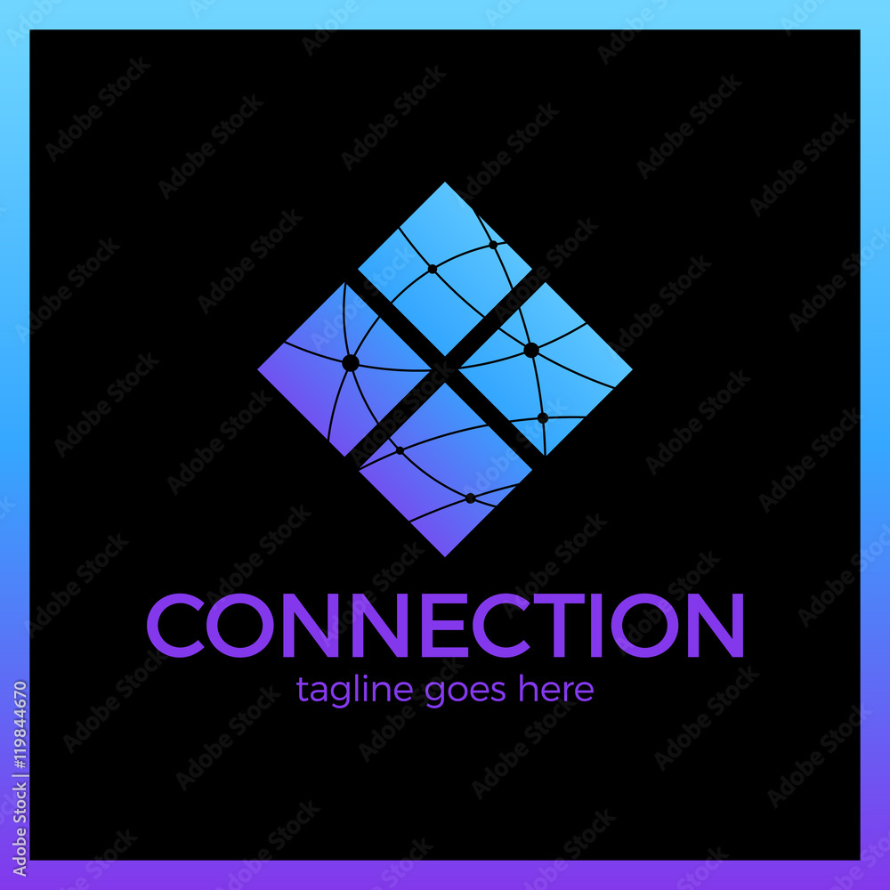 Poster design abstract four square logo element. crushing round rectangle pattern. connection digital line 