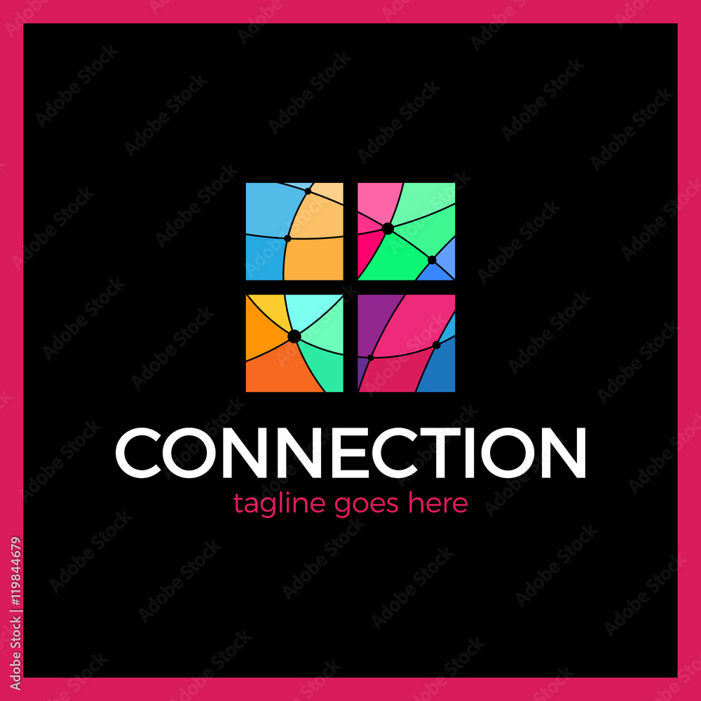 Poster design abstract four square logo element. crushing round rectangle pattern. connection digital line 
