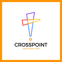 Cross Point logo. Church Pin logotype. Christian Location icon. Alert.