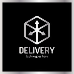 Delivery Box Three Arrow Logo. Logistic cube. Transporting hexagon