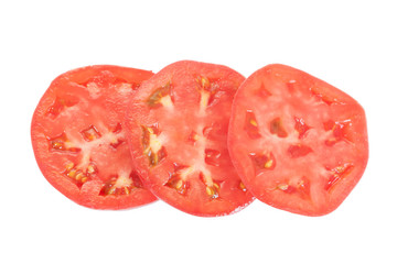 Fresh red tomato slice isolated on white background