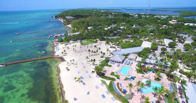 Aerial 4k view of tropical paradise Island, Islamorada, Florida Keys, circa 2016