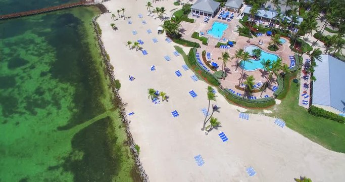 Aerial 4k view of tropical paradise Island, Islamorada, Florida Keys, circa 2016