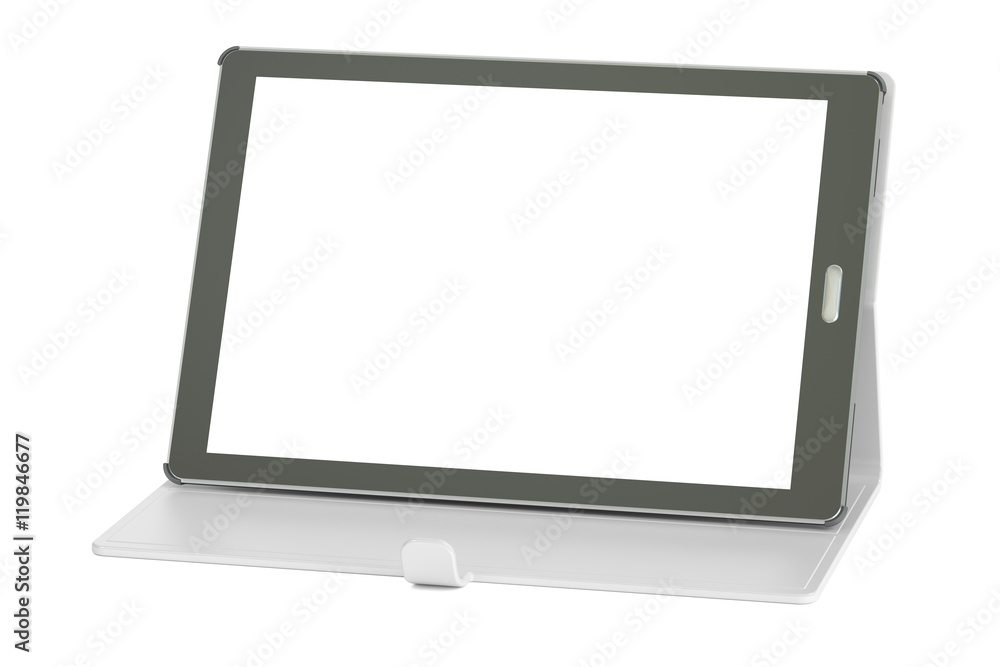 Poster tablet computer with blank screen and cover case, 3d rendering