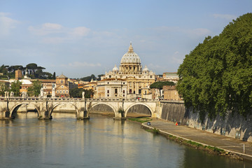 Fototapeta premium Bridge of Sant Angelo and basilica of st. Paul in Rome. Italy