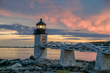 The Marshall Point Lighthouse on St. George Island at sunset