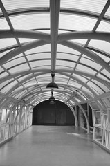 Corridor connect between buildings in monochrome
