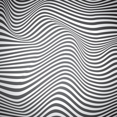 Black and white curved lines, surface waves, vector design  - obrazy, fototapety, plakaty
