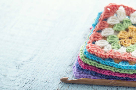 Pile of colorful granny squares