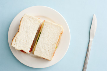  square sandwich sliced with knife