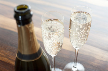 Sparkling festive flutes of champagne