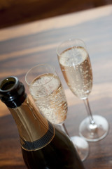 Two romantic flutes of sparkling champagne