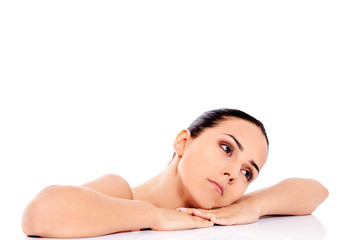 Beautiful nude woman isolated on white background.