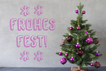 Tree, Cement Wall, Text Frohes Fest Means Merry Christmas