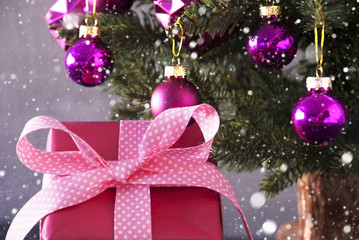 Gift With Tree, Snowflakes, Copy Space