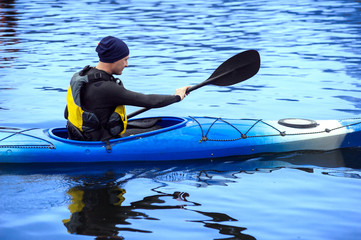 kayaking on the river rain and fog