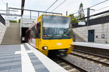 Fototapeta na wymiar Stuttgart Public Transport Subway Front Moving Train