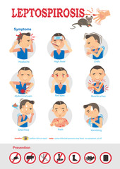 Leptospirosis symptoms and prevention of vector cartoon illustration.