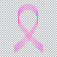 Pink ribbon on a plaid background illustration