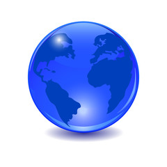 Blue earth. Stylized glossy ball with shadow illustration