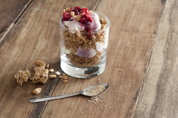 Breakfast muesli sweetened with raspberries