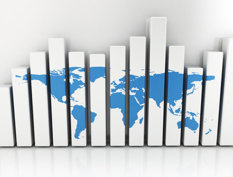 Business graph with blue world map
