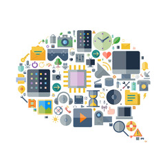 Icons for technology arranged in speech bubble shape