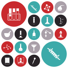 Flat design icons for chemistry lab