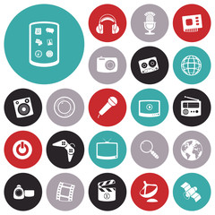 Flat design icons for technology and entertainment