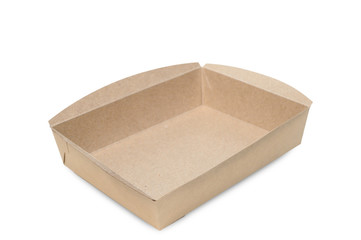 Brown paper food tray on white background