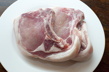 Two raw pork leg chops