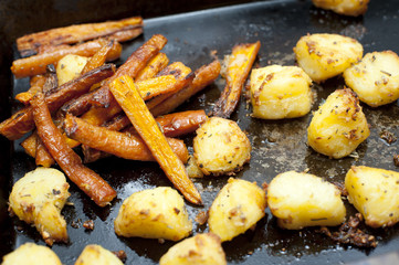 Roasted potatoes and carrots