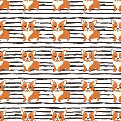 Cute welsh corgi dog vector seamless pattern
