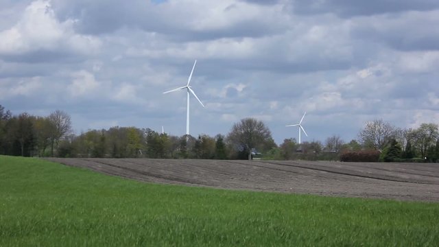 Landscape with wind power turbe view