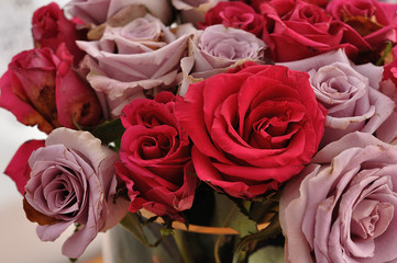A bouquet of pink and purple roses