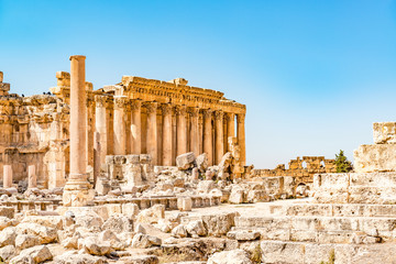 Baalbek in Beqaa Valley, Lebanon. Baalbek is located about 85 km northeast of Beirut and about 75...