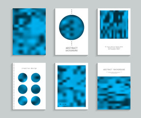Set blurry cards for creative design. Abstract vector templates with holographic effect. Monochrome texture. Collection banners, pages, posters, covers in blue, black and white tones. A4 size.