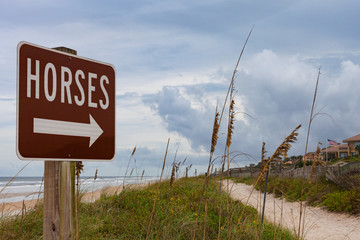 Sign for horses on the beach at Ponte Vedra Beach Florida, before Hurricane Matthew destroyed it...