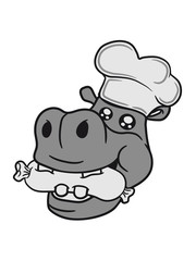 head face grilling cook chef hotdog meat delicious food hungry grill master apron chef hat sweet little cute hippo happy