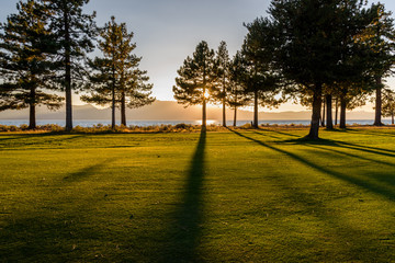 Early evening on a golf course, view from the fairway
