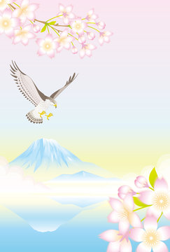桜と鷹と富士の山