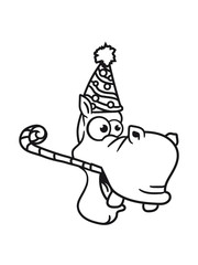 head, face, birthday parties party hat face head Tröte gift comic cartoon design sweet little cute baby hippo happy child