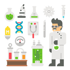 Flat design mad scientist item set