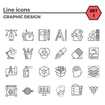 Graphic design thin line related icons set on white background. Simple mono linear pictogram pack Stroke vector logo concept for web graphics.