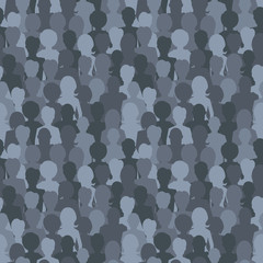 Many dark silhouettes, crowd of people seamless pattern