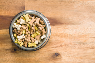 Dog food shaped like bones.